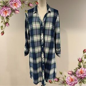 Plaid Button-Up long sleeve Shirt Dress size large